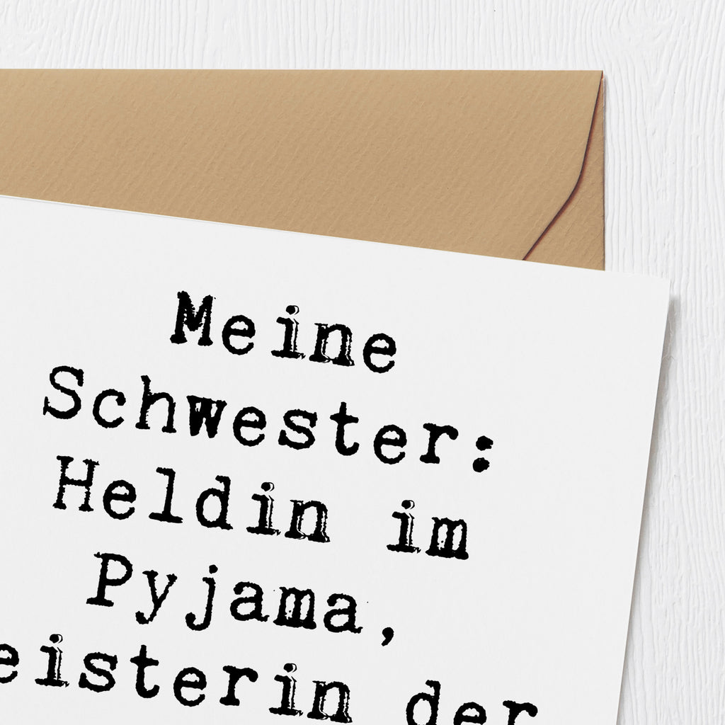 Deluxe Karte Spruch Schwester Heldin Karte, Grußkarte, Klappkarte, Einladungskarte, Glückwunschkarte, Hochzeitskarte, Geburtstagskarte, Hochwertige Grußkarte, Hochwertige Klappkarte, Familie, Vatertag, Muttertag, Bruder, Schwester, Mama, Papa, Oma, Opa