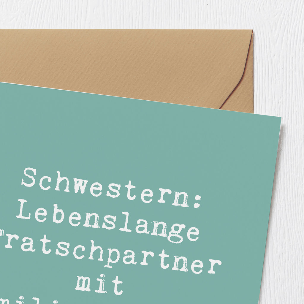 Deluxe Karte Spruch Schwestern Tratschpartner Karte, Grußkarte, Klappkarte, Einladungskarte, Glückwunschkarte, Hochzeitskarte, Geburtstagskarte, Hochwertige Grußkarte, Hochwertige Klappkarte, Familie, Vatertag, Muttertag, Bruder, Schwester, Mama, Papa, Oma, Opa