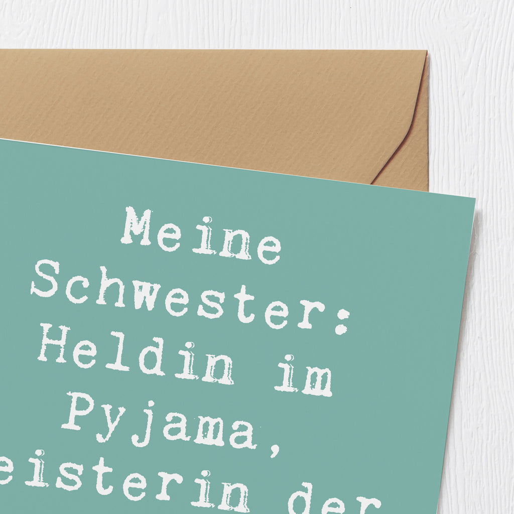 Deluxe Karte Spruch Schwester Heldin Karte, Grußkarte, Klappkarte, Einladungskarte, Glückwunschkarte, Hochzeitskarte, Geburtstagskarte, Hochwertige Grußkarte, Hochwertige Klappkarte, Familie, Vatertag, Muttertag, Bruder, Schwester, Mama, Papa, Oma, Opa