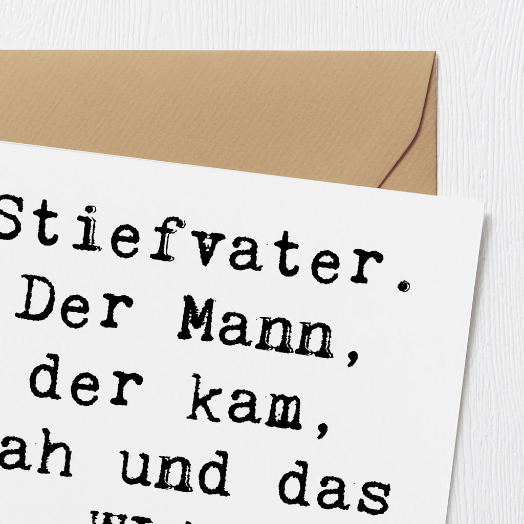 Deluxe Karte Spruch Stiefvater Held Karte, Grußkarte, Klappkarte, Einladungskarte, Glückwunschkarte, Hochzeitskarte, Geburtstagskarte, Hochwertige Grußkarte, Hochwertige Klappkarte, Familie, Vatertag, Muttertag, Bruder, Schwester, Mama, Papa, Oma, Opa