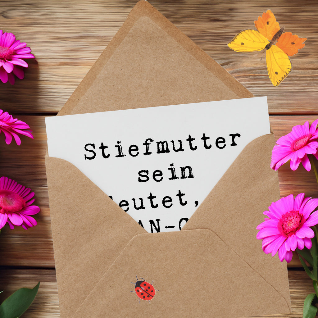 Deluxe Karte Spruch Stiefmutter Heldin Karte, Grußkarte, Klappkarte, Einladungskarte, Glückwunschkarte, Hochzeitskarte, Geburtstagskarte, Hochwertige Grußkarte, Hochwertige Klappkarte, Familie, Vatertag, Muttertag, Bruder, Schwester, Mama, Papa, Oma, Opa