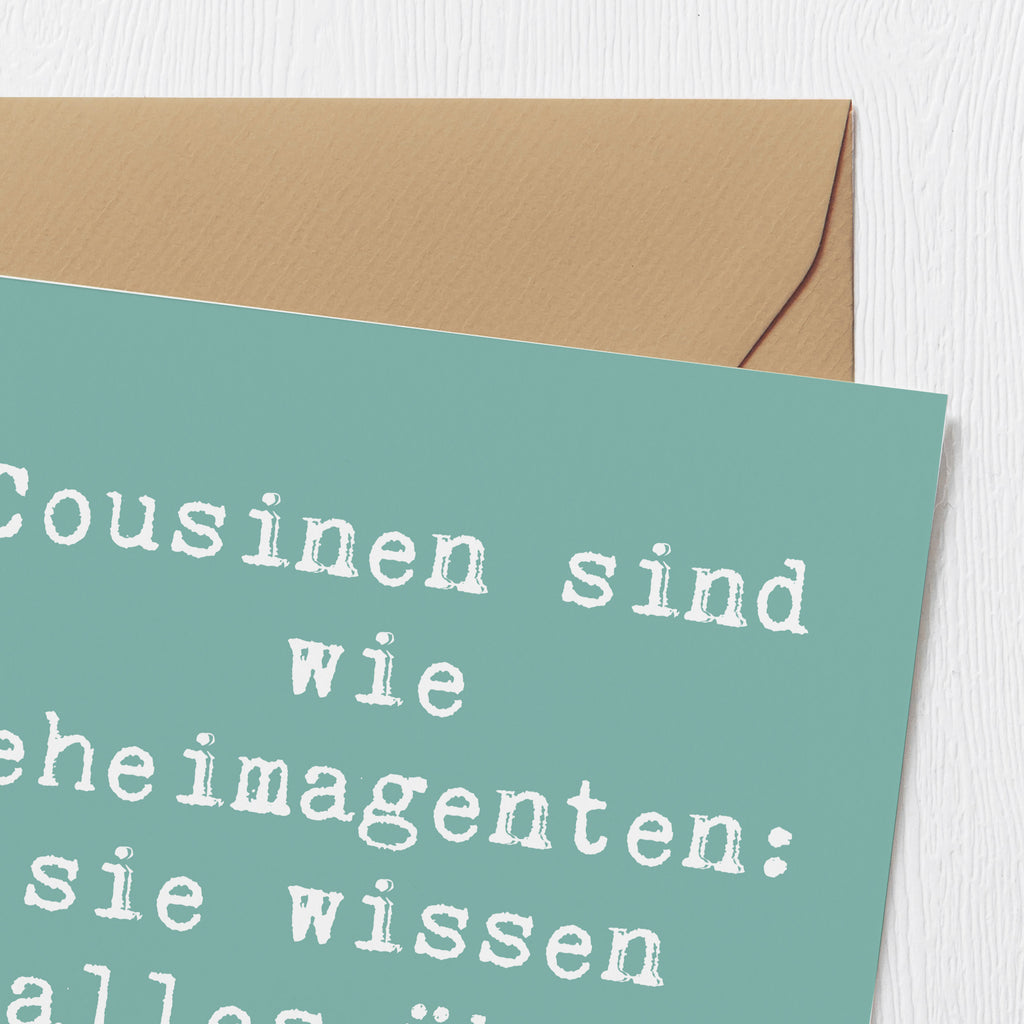 Deluxe Karte Spruch Cousinen Geheimagenten Karte, Grußkarte, Klappkarte, Einladungskarte, Glückwunschkarte, Hochzeitskarte, Geburtstagskarte, Hochwertige Grußkarte, Hochwertige Klappkarte, Familie, Vatertag, Muttertag, Bruder, Schwester, Mama, Papa, Oma, Opa