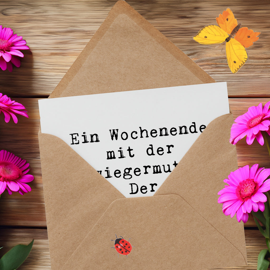 Deluxe Karte Spruch Schwiegermutter Abenteuer Karte, Grußkarte, Klappkarte, Einladungskarte, Glückwunschkarte, Hochzeitskarte, Geburtstagskarte, Hochwertige Grußkarte, Hochwertige Klappkarte, Familie, Vatertag, Muttertag, Bruder, Schwester, Mama, Papa, Oma, Opa