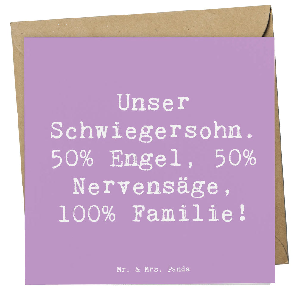 Deluxe Karte Spruch Unser Schwiegersohn. 50% Engel, 50% Nervensäge, 100% Familie! Karte, Grußkarte, Klappkarte, Einladungskarte, Glückwunschkarte, Hochzeitskarte, Geburtstagskarte, Hochwertige Grußkarte, Hochwertige Klappkarte, Familie, Vatertag, Muttertag, Bruder, Schwester, Mama, Papa, Oma, Opa