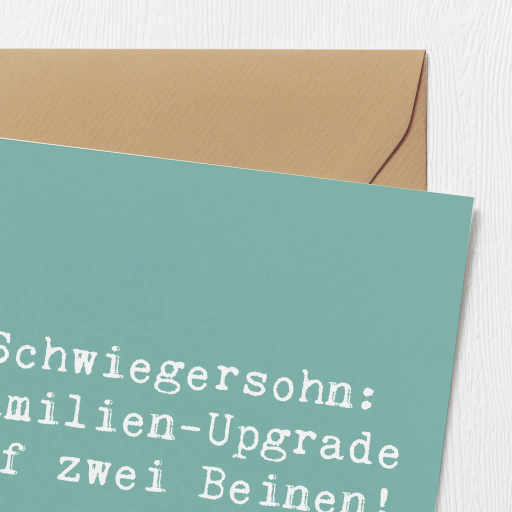 Deluxe Karte Spruch Schwiegersohn Upgrade Karte, Grußkarte, Klappkarte, Einladungskarte, Glückwunschkarte, Hochzeitskarte, Geburtstagskarte, Hochwertige Grußkarte, Hochwertige Klappkarte, Familie, Vatertag, Muttertag, Bruder, Schwester, Mama, Papa, Oma, Opa