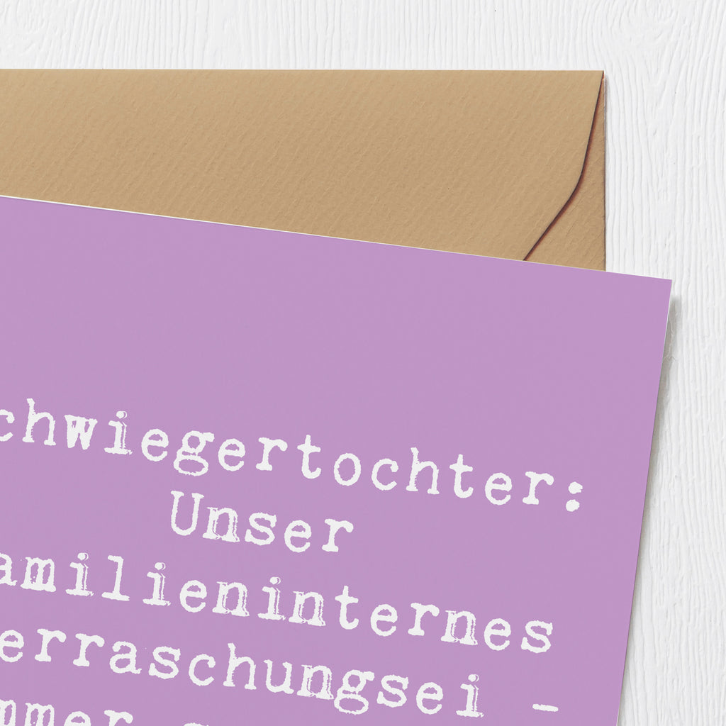 Deluxe Karte Spruch Überraschungs-Schwiegertochter Karte, Grußkarte, Klappkarte, Einladungskarte, Glückwunschkarte, Hochzeitskarte, Geburtstagskarte, Hochwertige Grußkarte, Hochwertige Klappkarte, Familie, Vatertag, Muttertag, Bruder, Schwester, Mama, Papa, Oma, Opa