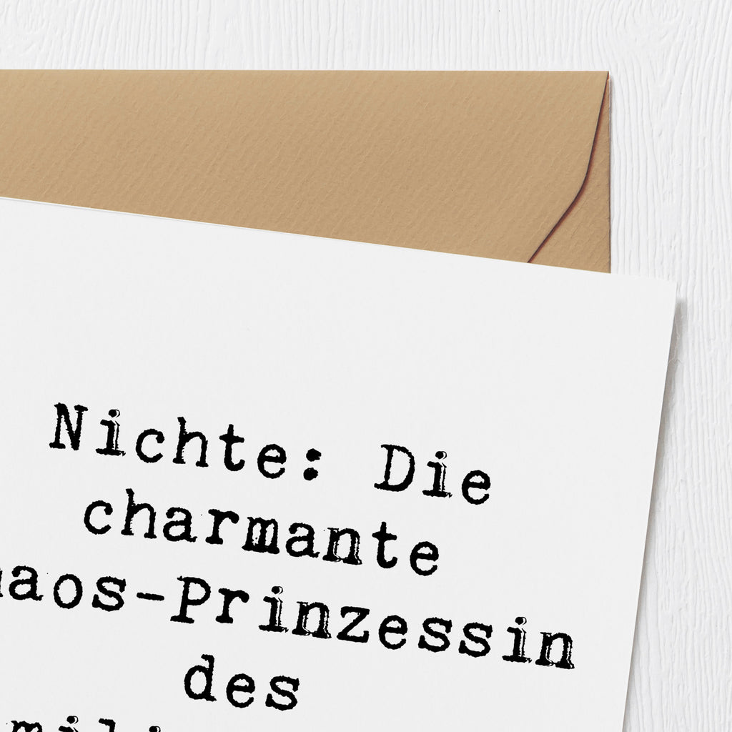 Deluxe Karte Spruch Nichte Chaos-Prinzessin Karte, Grußkarte, Klappkarte, Einladungskarte, Glückwunschkarte, Hochzeitskarte, Geburtstagskarte, Hochwertige Grußkarte, Hochwertige Klappkarte, Familie, Vatertag, Muttertag, Bruder, Schwester, Mama, Papa, Oma, Opa