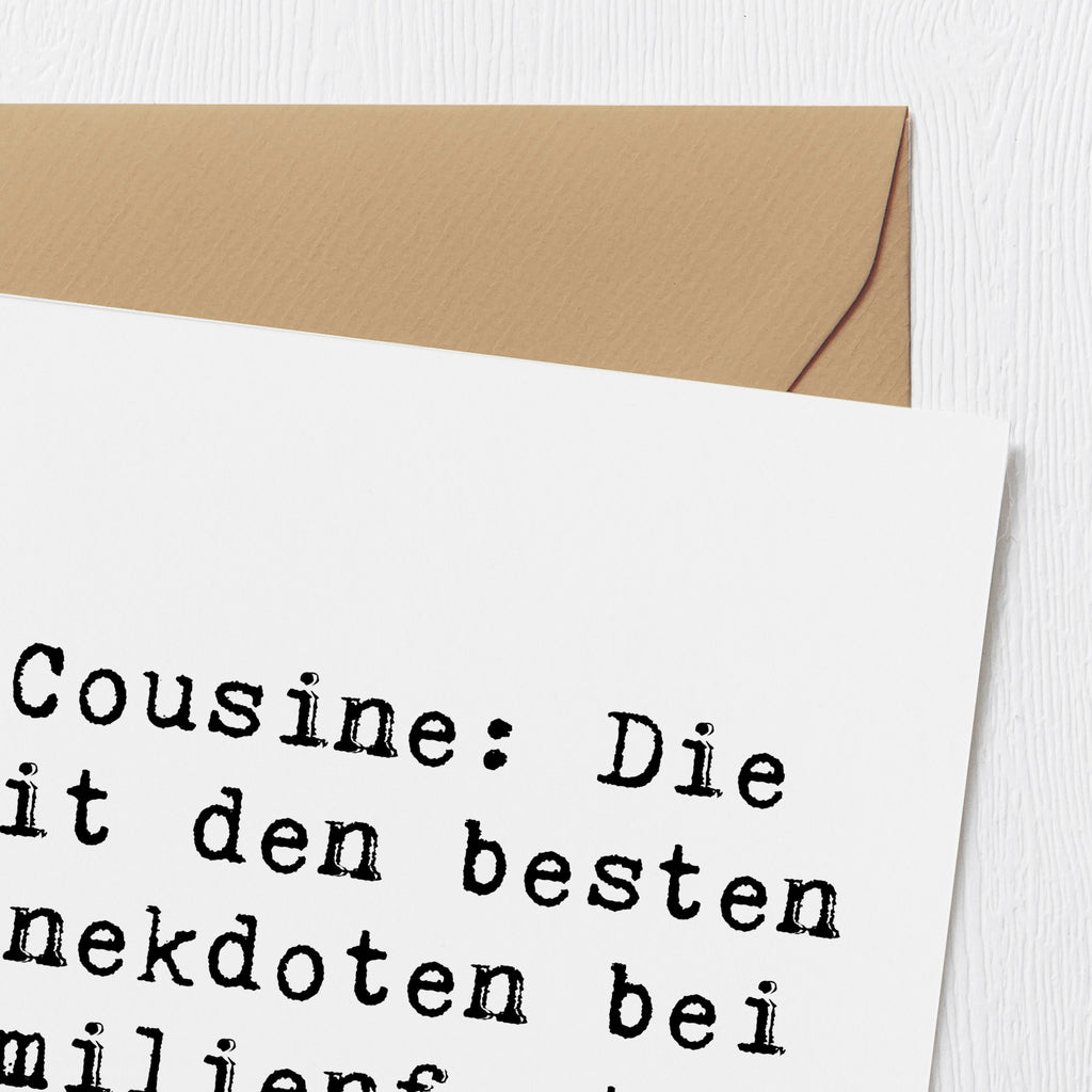 Deluxe Karte Spruch Cousine Anekdoten Karte, Grußkarte, Klappkarte, Einladungskarte, Glückwunschkarte, Hochzeitskarte, Geburtstagskarte, Hochwertige Grußkarte, Hochwertige Klappkarte, Familie, Vatertag, Muttertag, Bruder, Schwester, Mama, Papa, Oma, Opa