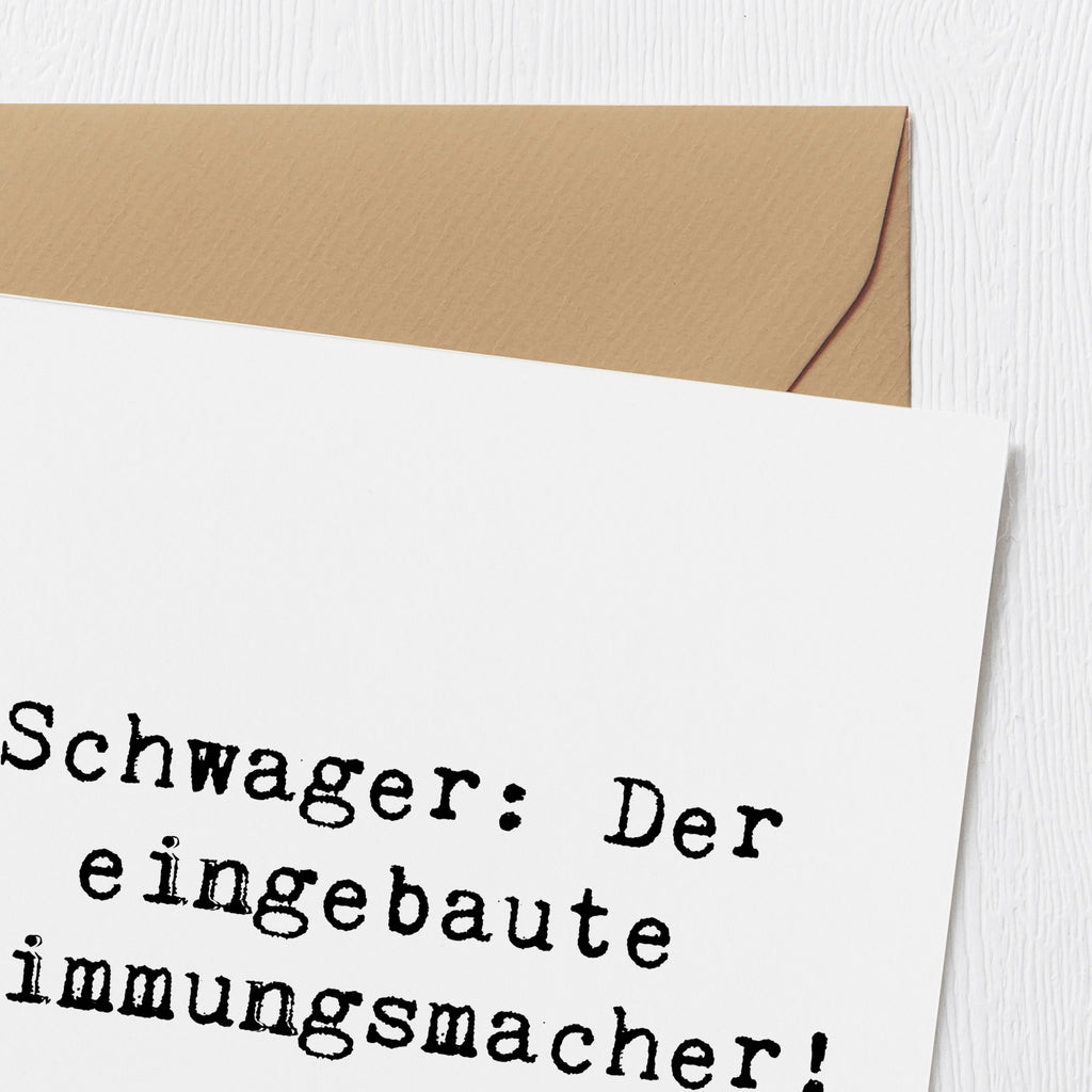 Deluxe Karte Spruch Schwager: Der eingebaute Stimmungsmacher! Karte, Grußkarte, Klappkarte, Einladungskarte, Glückwunschkarte, Hochzeitskarte, Geburtstagskarte, Hochwertige Grußkarte, Hochwertige Klappkarte, Familie, Vatertag, Muttertag, Bruder, Schwester, Mama, Papa, Oma, Opa