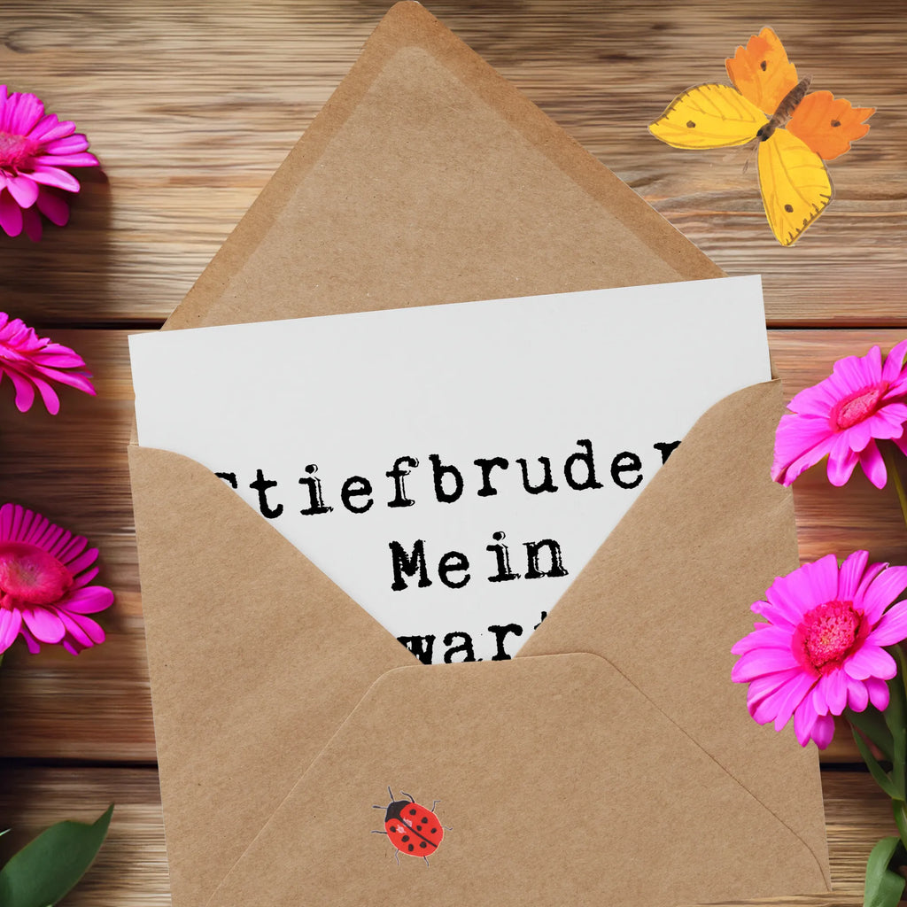 Deluxe Karte Spruch Stiefbruder Upgrade Karte, Grußkarte, Klappkarte, Einladungskarte, Glückwunschkarte, Hochzeitskarte, Geburtstagskarte, Hochwertige Grußkarte, Hochwertige Klappkarte, Familie, Vatertag, Muttertag, Bruder, Schwester, Mama, Papa, Oma, Opa