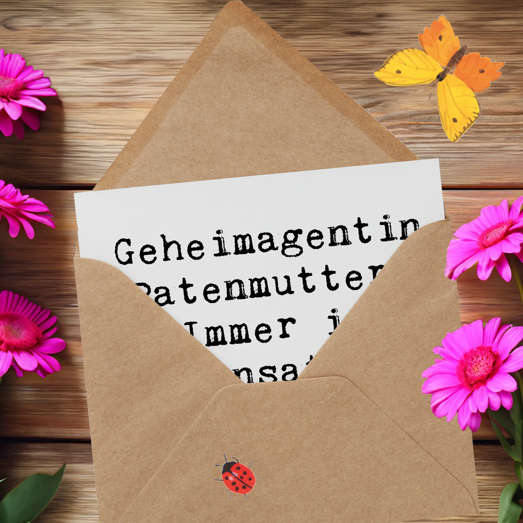 Deluxe Karte Spruch Geheimagentin Patenmutter Karte, Grußkarte, Klappkarte, Einladungskarte, Glückwunschkarte, Hochzeitskarte, Geburtstagskarte, Hochwertige Grußkarte, Hochwertige Klappkarte, Familie, Vatertag, Muttertag, Bruder, Schwester, Mama, Papa, Oma, Opa