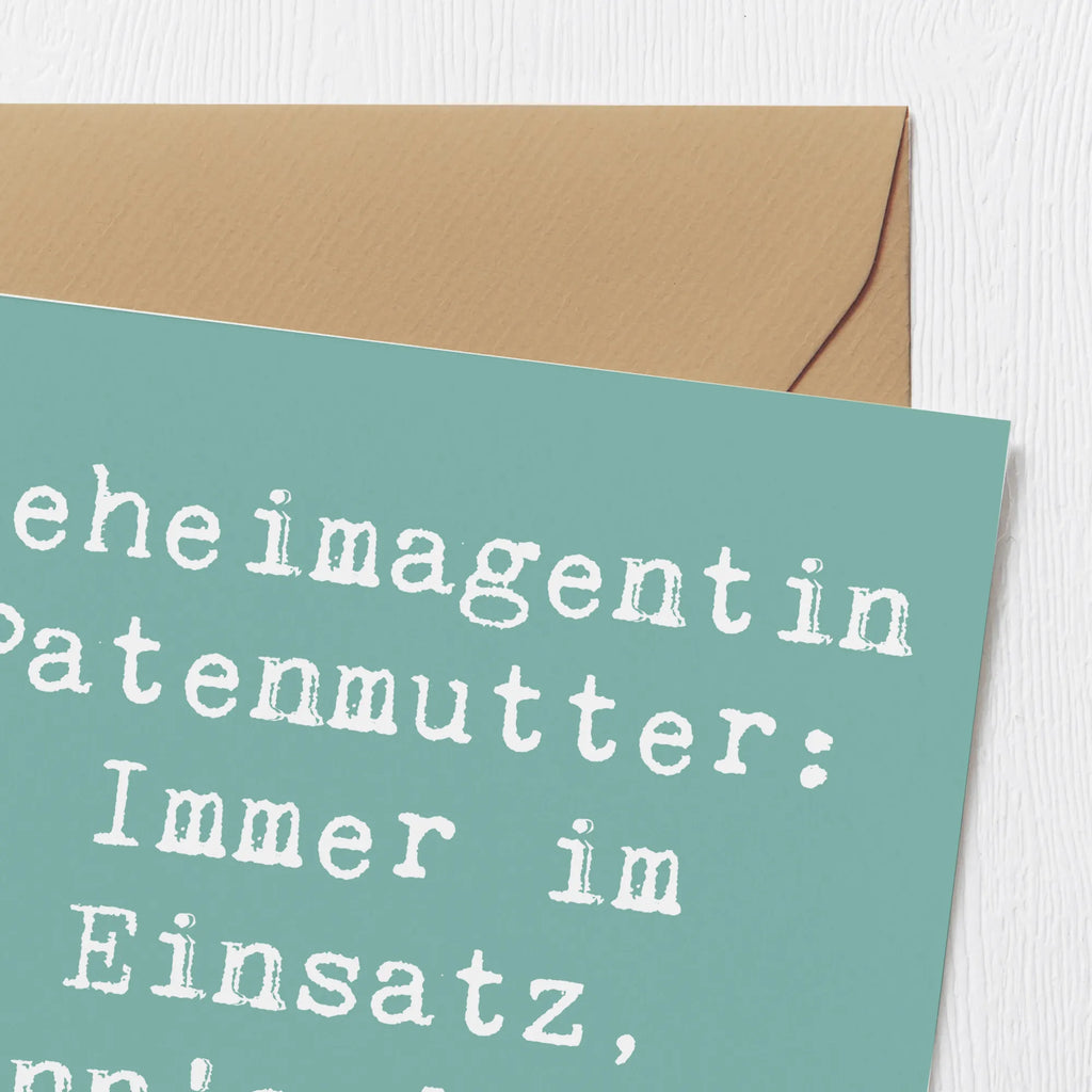 Deluxe Karte Spruch Geheimagentin Patenmutter Karte, Grußkarte, Klappkarte, Einladungskarte, Glückwunschkarte, Hochzeitskarte, Geburtstagskarte, Hochwertige Grußkarte, Hochwertige Klappkarte, Familie, Vatertag, Muttertag, Bruder, Schwester, Mama, Papa, Oma, Opa