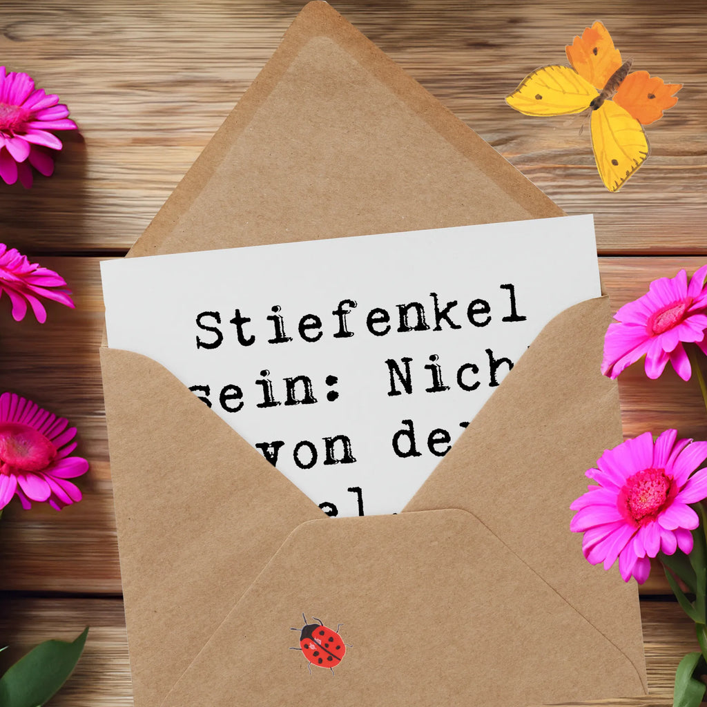 Deluxe Karte Spruch Stiefenkel Karte, Grußkarte, Klappkarte, Einladungskarte, Glückwunschkarte, Hochzeitskarte, Geburtstagskarte, Hochwertige Grußkarte, Hochwertige Klappkarte, Familie, Vatertag, Muttertag, Bruder, Schwester, Mama, Papa, Oma, Opa