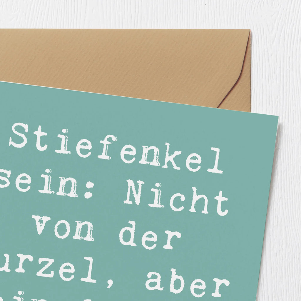 Deluxe Karte Spruch Stiefenkel Karte, Grußkarte, Klappkarte, Einladungskarte, Glückwunschkarte, Hochzeitskarte, Geburtstagskarte, Hochwertige Grußkarte, Hochwertige Klappkarte, Familie, Vatertag, Muttertag, Bruder, Schwester, Mama, Papa, Oma, Opa