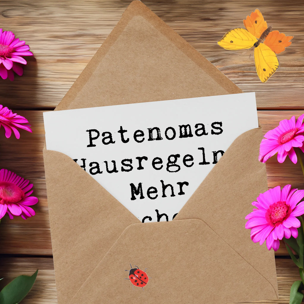 Deluxe Karte Spruch Patenoma Hausregeln Karte, Grußkarte, Klappkarte, Einladungskarte, Glückwunschkarte, Hochzeitskarte, Geburtstagskarte, Hochwertige Grußkarte, Hochwertige Klappkarte, Familie, Vatertag, Muttertag, Bruder, Schwester, Mama, Papa, Oma, Opa