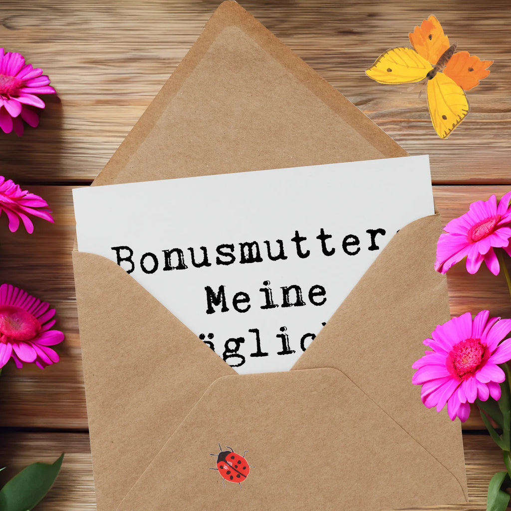 Deluxe Karte Spruch Bonusmutter Glück Karte, Grußkarte, Klappkarte, Einladungskarte, Glückwunschkarte, Hochzeitskarte, Geburtstagskarte, Hochwertige Grußkarte, Hochwertige Klappkarte, Familie, Vatertag, Muttertag, Bruder, Schwester, Mama, Papa, Oma, Opa