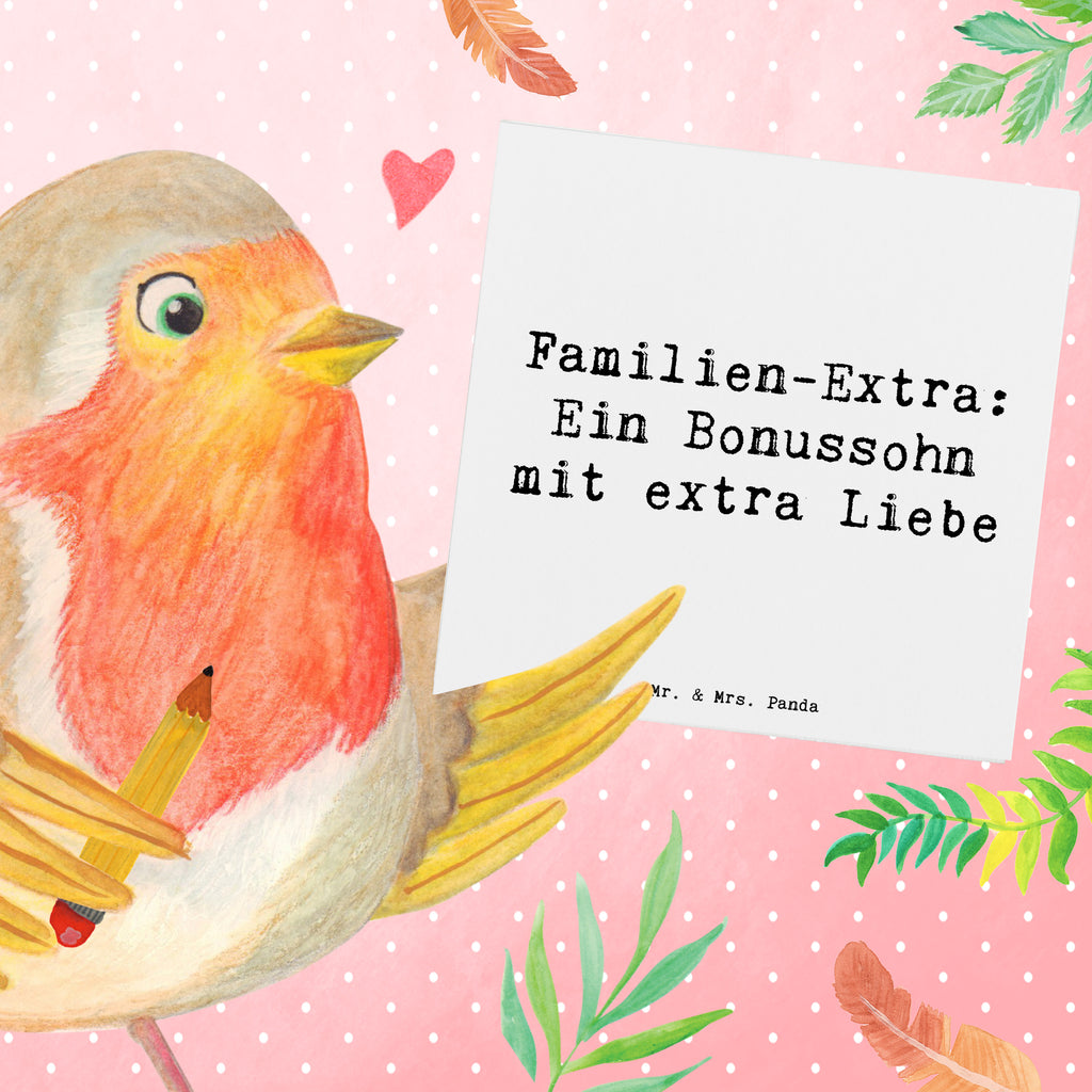 Deluxe Karte Spruch Bonussohn Liebe Karte, Grußkarte, Klappkarte, Einladungskarte, Glückwunschkarte, Hochzeitskarte, Geburtstagskarte, Hochwertige Grußkarte, Hochwertige Klappkarte, Familie, Vatertag, Muttertag, Bruder, Schwester, Mama, Papa, Oma, Opa