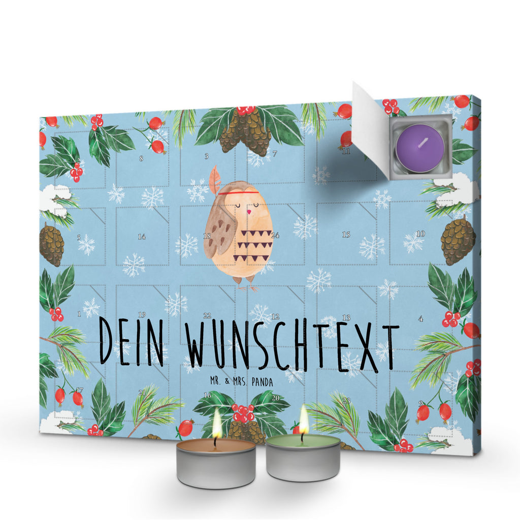 Personalisierter Duftkerzen Adventskalender Eule Federschmuck Personalisierter Duftkerzen Adventskalender, Eule, Eule Deko, Owl, Das Leben ist ein Abenteuer, Reisespruch, Federschmuck, Dekoration