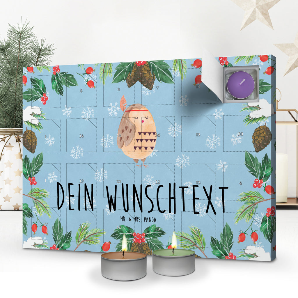 Personalisierter Duftkerzen Adventskalender Eule Federschmuck Personalisierter Duftkerzen Adventskalender, Eule, Eule Deko, Owl, Das Leben ist ein Abenteuer, Reisespruch, Federschmuck, Dekoration