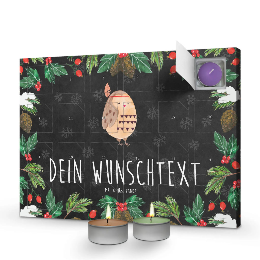 Personalisierter Duftkerzen Adventskalender Eule Federschmuck Personalisierter Duftkerzen Adventskalender, Eule, Eule Deko, Owl, Das Leben ist ein Abenteuer, Reisespruch, Federschmuck, Dekoration