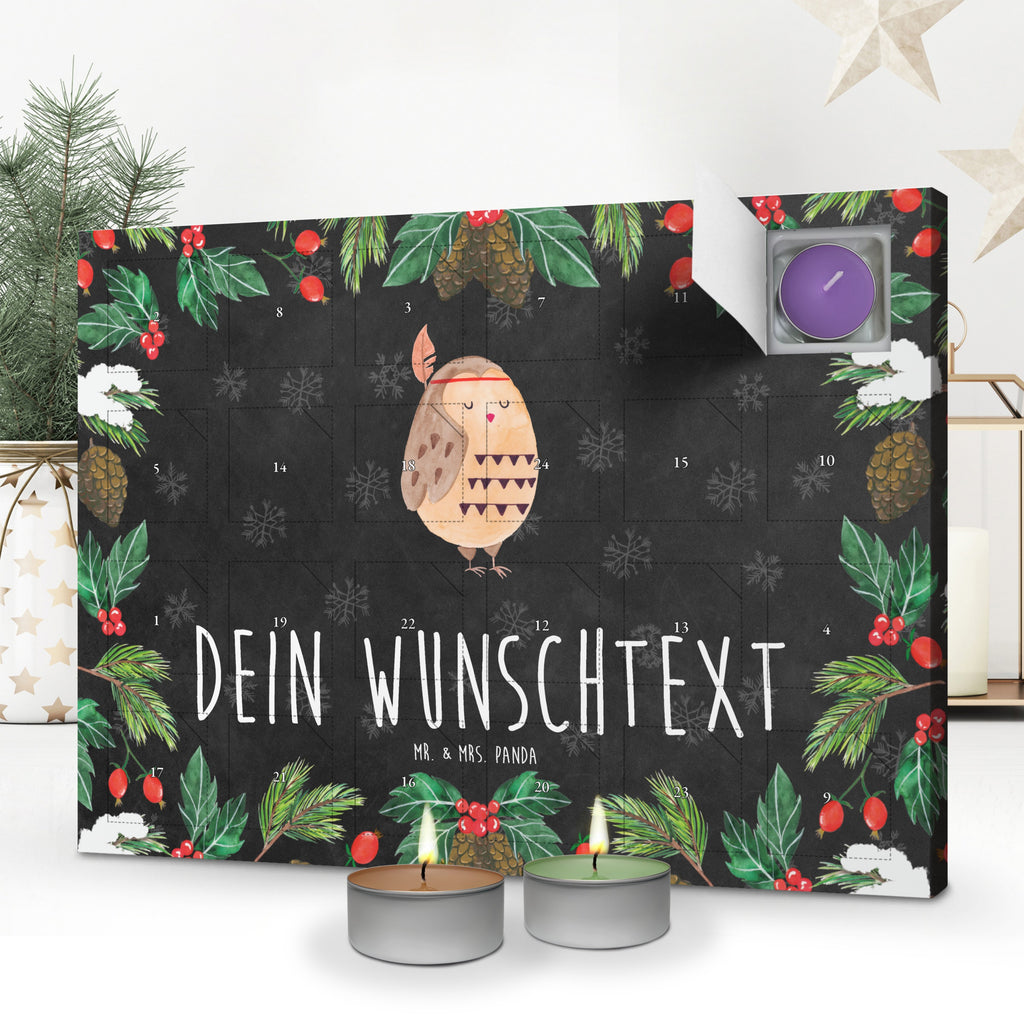 Personalisierter Duftkerzen Adventskalender Eule Federschmuck Personalisierter Duftkerzen Adventskalender, Eule, Eule Deko, Owl, Das Leben ist ein Abenteuer, Reisespruch, Federschmuck, Dekoration