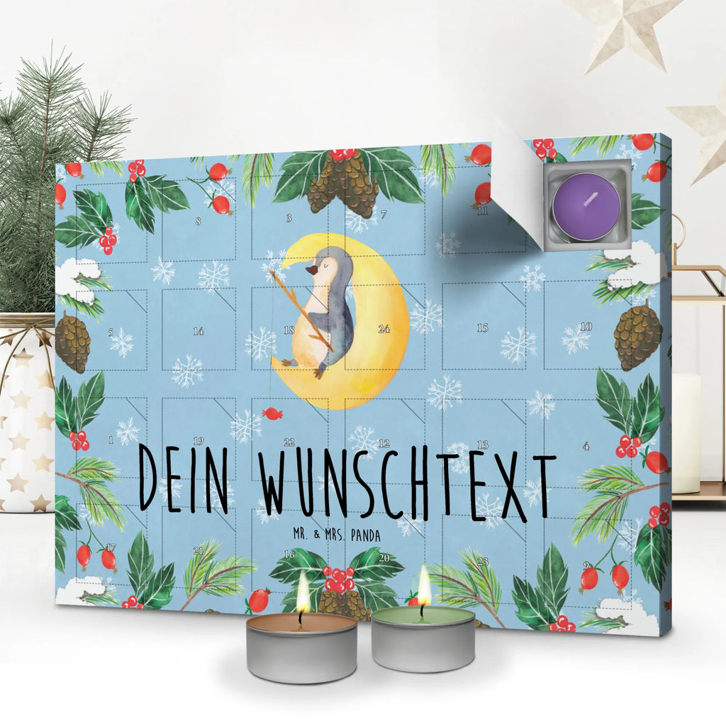 Personalisierter Duftkerzen Adventskalender Pinguin Mond Personalisierter Duftkerzen Adventskalender, Pinguin, Pinguine, Spruch, schlafen, Nachtruhe, Einschlafen, Schlafzimmer, Schlafstörungen, Gästezimmer