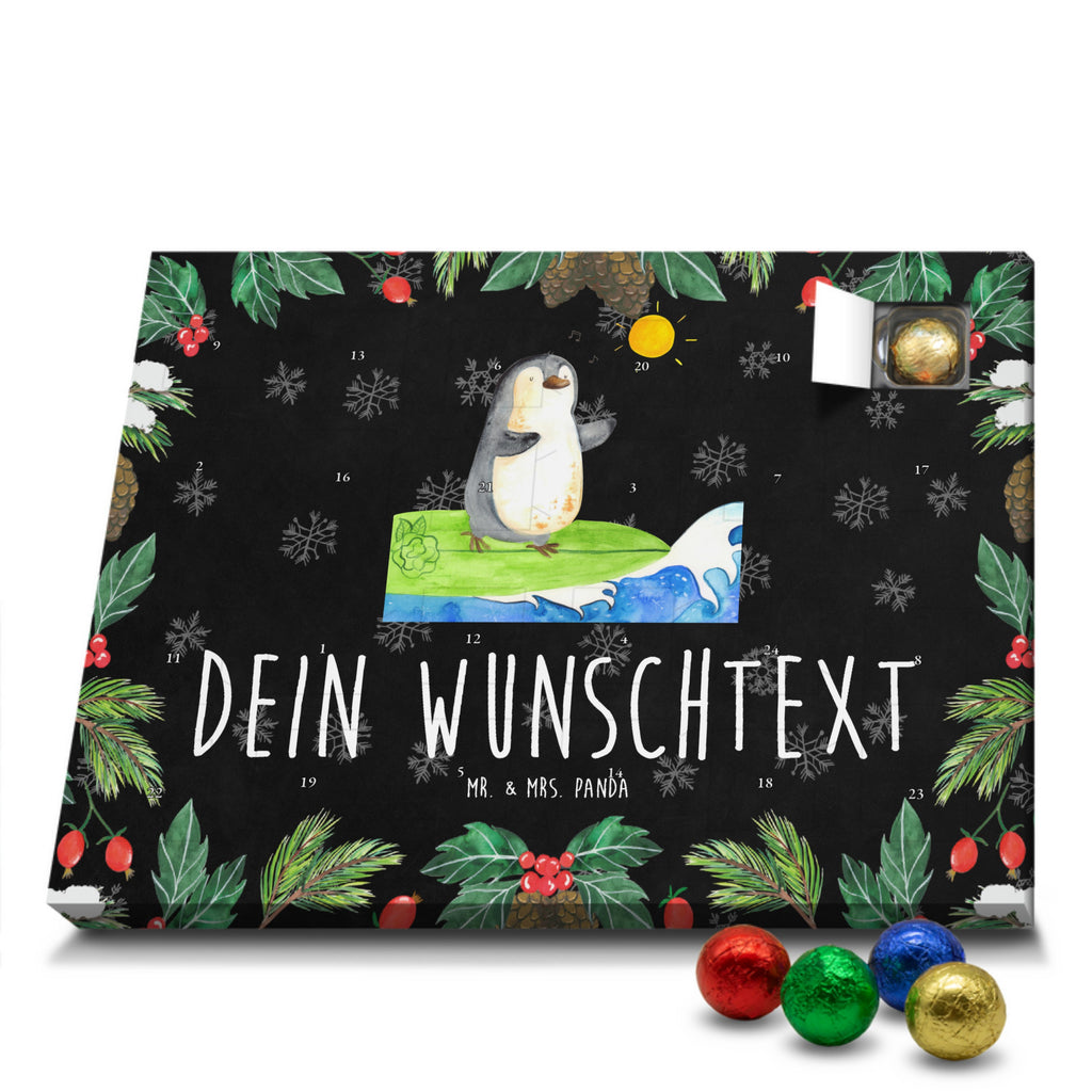 Personalisierter Schoko Adventskalender Pinguin Surfer Personalisierter Adventskalender, Adventskalender mit Namen, Pinguin, Pinguine, surfen, Surfer, Hawaii, Urlaub, Wellen, Wellen reiten, Portugal