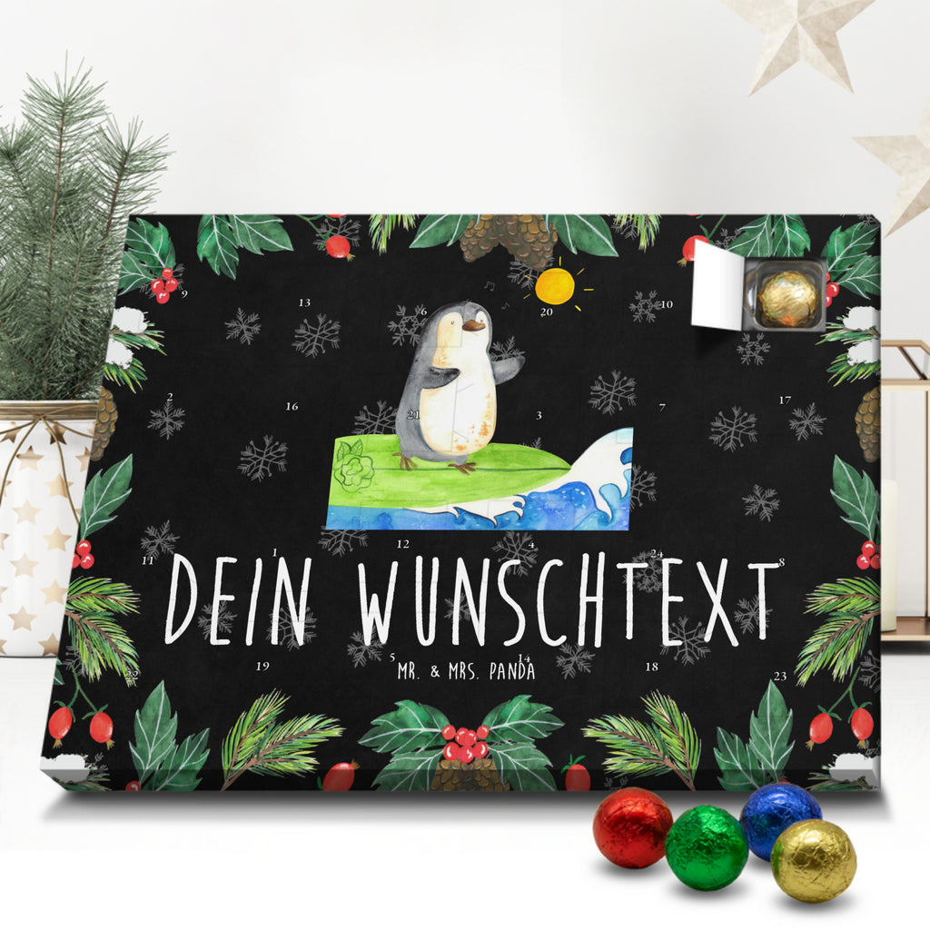 Personalisierter Schoko Adventskalender Pinguin Surfer Personalisierter Adventskalender, Adventskalender mit Namen, Pinguin, Pinguine, surfen, Surfer, Hawaii, Urlaub, Wellen, Wellen reiten, Portugal