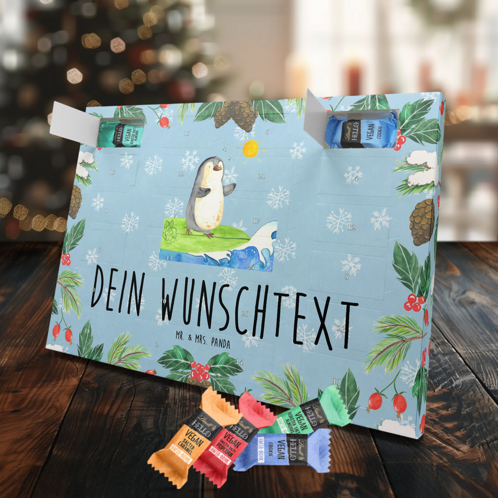 Personalisierter veganer Adventskalender Pinguin Surfer Personalisierter veganer Adventskalender, Pinguin, Pinguine, surfen, Surfer, Hawaii, Urlaub, Wellen, Wellen reiten, Portugal