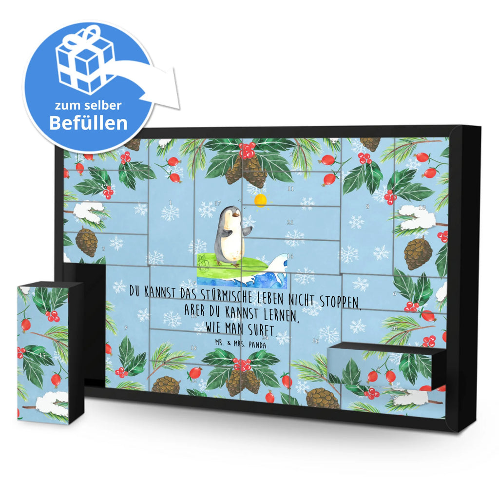 Befüllbarer Adventskalender Pinguin Surfer Befüllbarer Adventskalender, Adventskalender zum selbst befüllen, Pinguin, Pinguine, surfen, Surfer, Hawaii, Urlaub, Wellen, Wellen reiten, Portugal