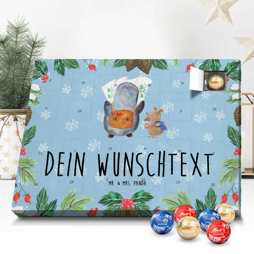 Personalisierter Kugel Markenschokolade Adventskalender Pinguin & Maus Wanderer Personalisierter Kugel Markenschokolade Adventskalender, Pinguin, Pinguine, Abenteurer, Abenteuer, Roadtrip, Ausflug, Wanderlust, wandern