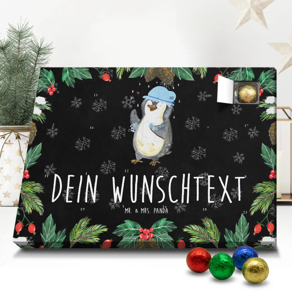 Personalisierter Schoko Adventskalender Pinguin Duschen Personalisierter Adventskalender, Adventskalender mit Namen, Pinguin, Pinguine, Dusche, duschen, Lebensmotto, Motivation, Neustart, Neuanfang, glücklich sein