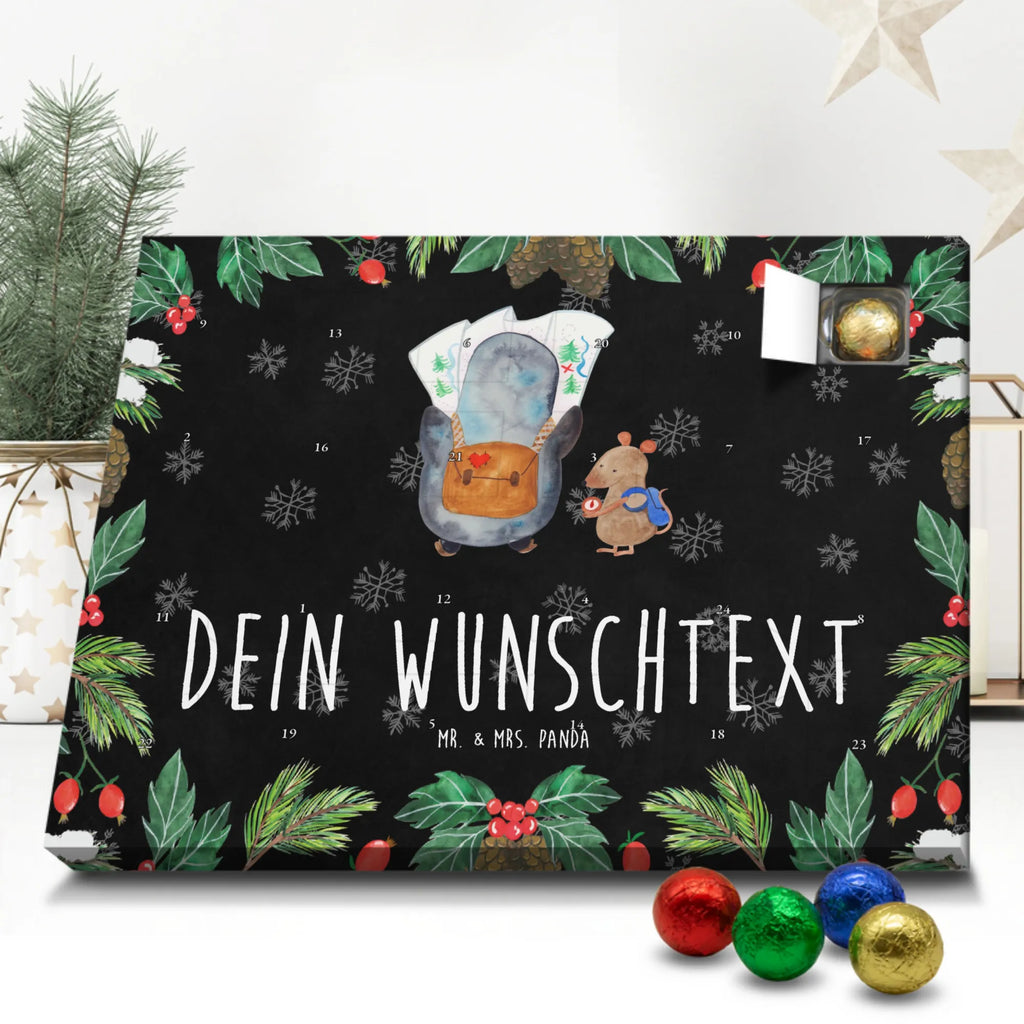 Personalisierter Schoko Adventskalender Pinguin & Maus Wanderer Personalisierter Adventskalender, Adventskalender mit Namen, Pinguin, Pinguine, Abenteurer, Abenteuer, Roadtrip, Ausflug, Wanderlust, wandern