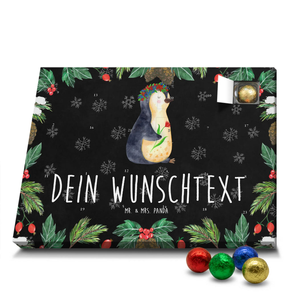 Personalisierter Schoko Adventskalender Pinguin Blumen Personalisierter Adventskalender, Adventskalender mit Namen, Pinguin, Pinguine, Blumenkranz, Universum, Leben, Wünsche, Ziele, Lebensziele, Motivation, Lebenslust, Liebeskummer, Geschenkidee