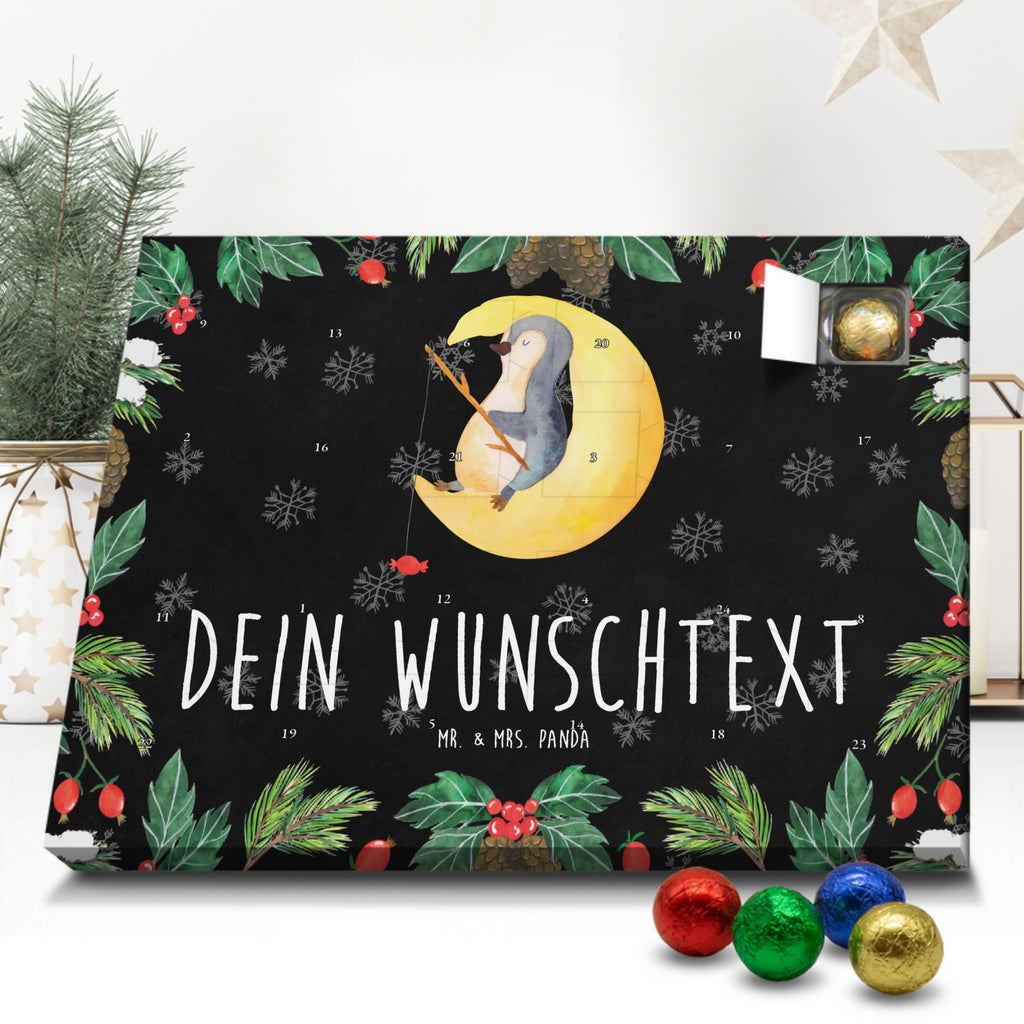 Personalisierter Schoko Adventskalender Pinguin Mond Personalisierter Adventskalender, Adventskalender mit Namen, Pinguin, Pinguine, Spruch, schlafen, Nachtruhe, Einschlafen, Schlafzimmer, Schlafstörungen, Gästezimmer