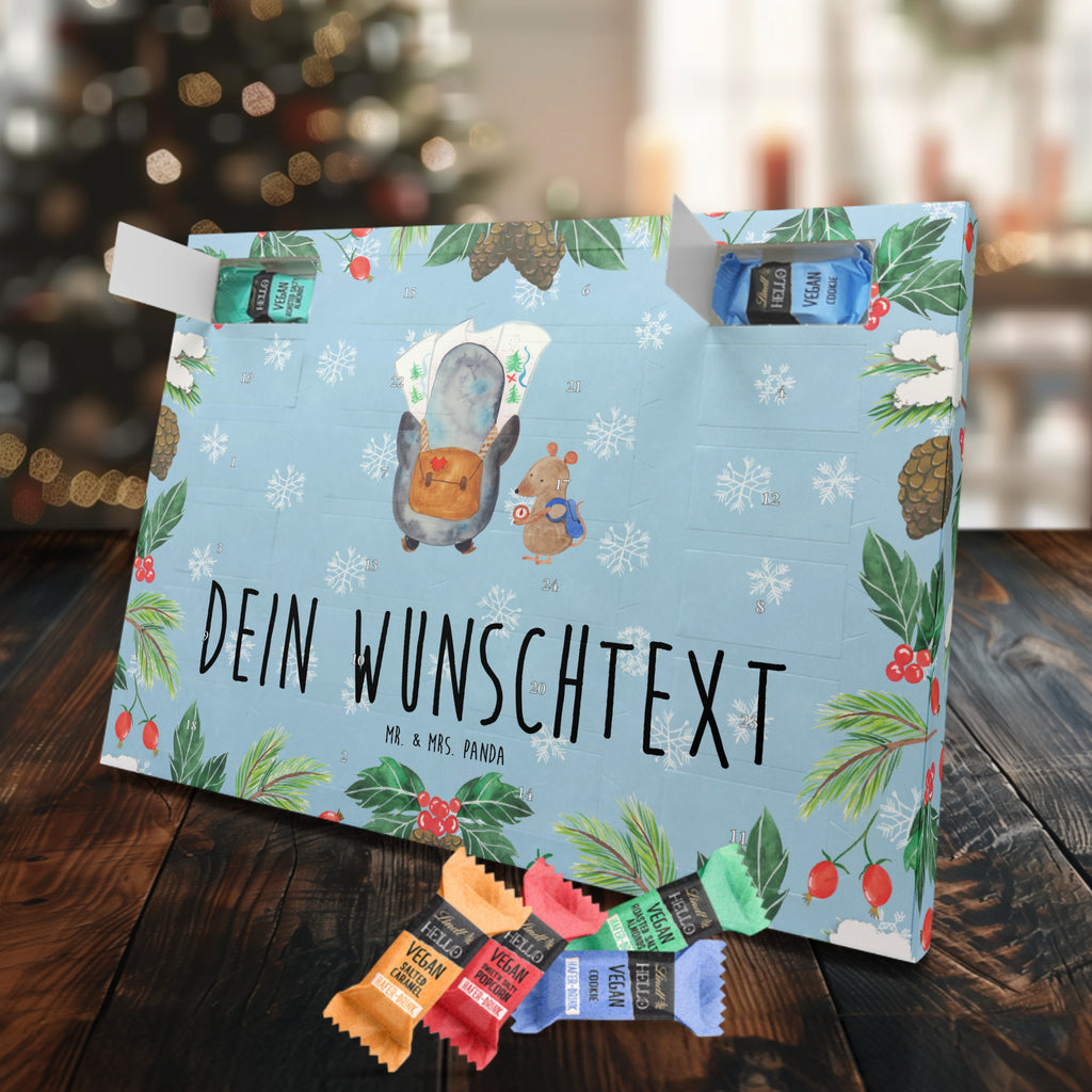 Personalisierter veganer Adventskalender Pinguin & Maus Wanderer Personalisierter veganer Adventskalender, Pinguin, Pinguine, Abenteurer, Abenteuer, Roadtrip, Ausflug, Wanderlust, wandern