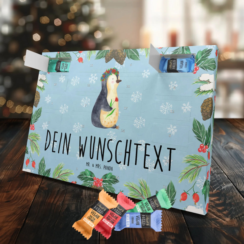 Personalisierter veganer Adventskalender Pinguin Blumen Personalisierter veganer Adventskalender, Pinguin, Pinguine, Blumenkranz, Universum, Leben, Wünsche, Ziele, Lebensziele, Motivation, Lebenslust, Liebeskummer, Geschenkidee