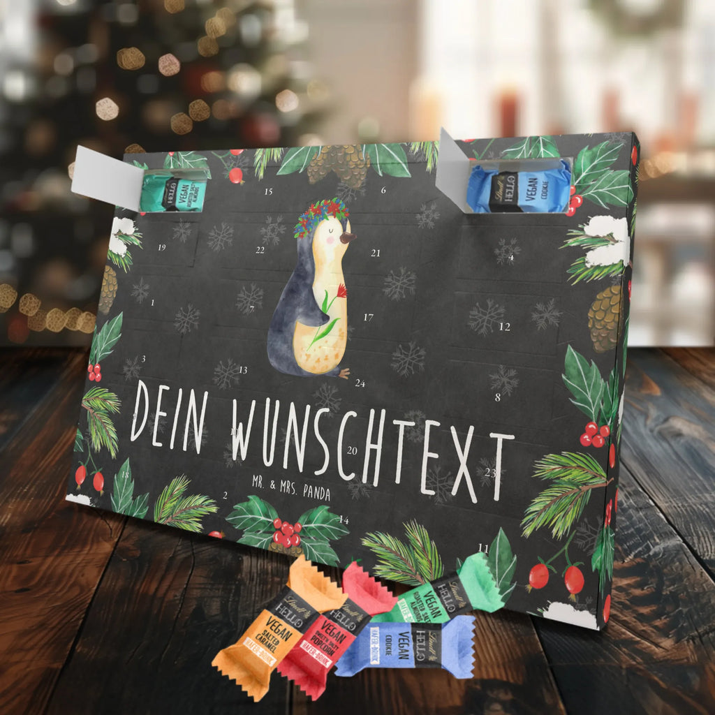 Personalisierter veganer Adventskalender Pinguin Blumen Personalisierter veganer Adventskalender, Pinguin, Pinguine, Blumenkranz, Universum, Leben, Wünsche, Ziele, Lebensziele, Motivation, Lebenslust, Liebeskummer, Geschenkidee