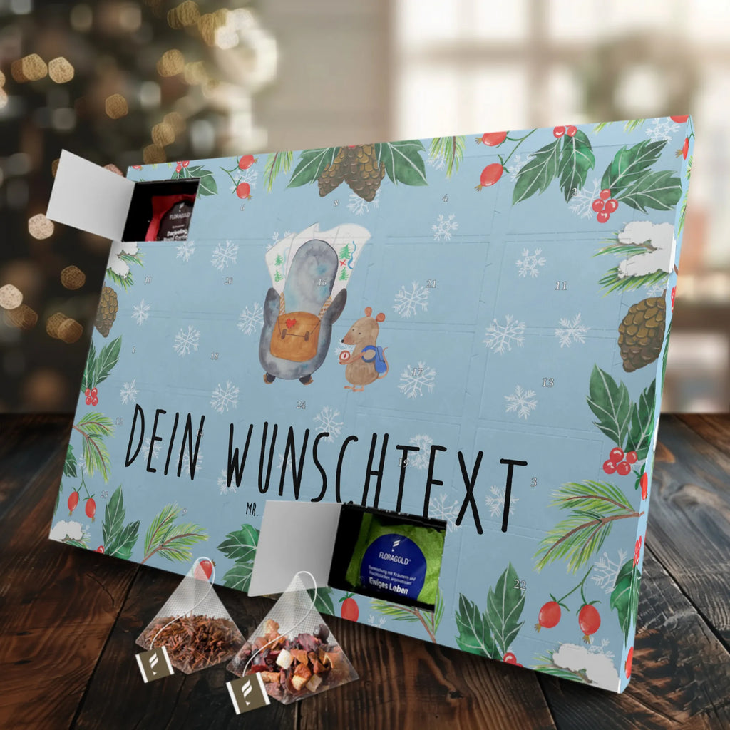 Personalisierter Tee Adventskalender Pinguin & Maus Wanderer Personalisierter Tee Adventskalender, Pinguin, Pinguine, Abenteurer, Abenteuer, Roadtrip, Ausflug, Wanderlust, wandern