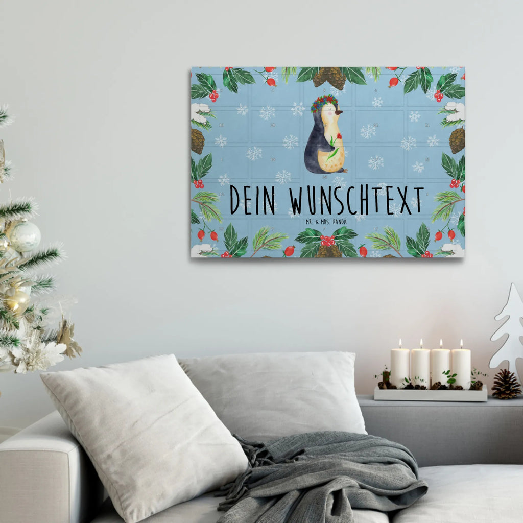 Personalisierter Tee Adventskalender Pinguin Blumen Personalisierter Tee Adventskalender, Pinguin, Pinguine, Blumenkranz, Universum, Leben, Wünsche, Ziele, Lebensziele, Motivation, Lebenslust, Liebeskummer, Geschenkidee