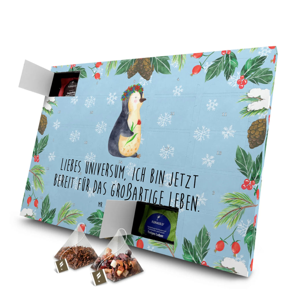 Tee Adventskalender Pinguin Blumen Adventskalender, Kerzen Adventskalender, Duftkerzen Adventskalender, Pinguin, Pinguine, Blumenkranz, Universum, Leben, Wünsche, Ziele, Lebensziele, Motivation, Lebenslust, Liebeskummer, Geschenkidee