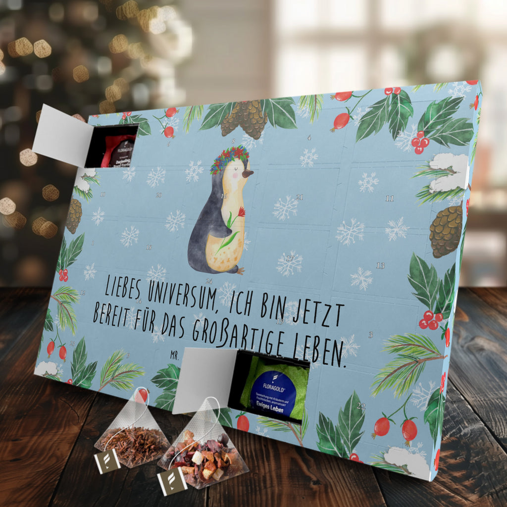 Tee Adventskalender Pinguin Blumen Adventskalender, Kerzen Adventskalender, Duftkerzen Adventskalender, Pinguin, Pinguine, Blumenkranz, Universum, Leben, Wünsche, Ziele, Lebensziele, Motivation, Lebenslust, Liebeskummer, Geschenkidee