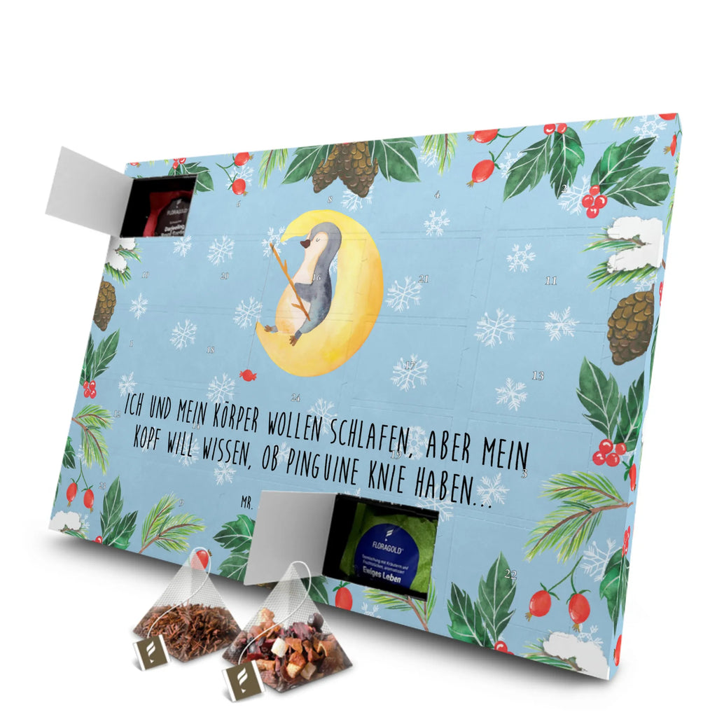 Tee Adventskalender Pinguin Mond Adventskalender, Kerzen Adventskalender, Duftkerzen Adventskalender, Pinguin, Pinguine, Spruch, schlafen, Nachtruhe, Einschlafen, Schlafzimmer, Schlafstörungen, Gästezimmer