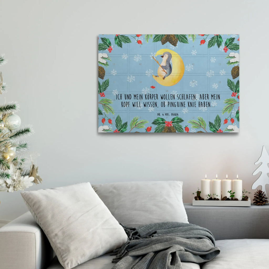 Tee Adventskalender Pinguin Mond Adventskalender, Kerzen Adventskalender, Duftkerzen Adventskalender, Pinguin, Pinguine, Spruch, schlafen, Nachtruhe, Einschlafen, Schlafzimmer, Schlafstörungen, Gästezimmer