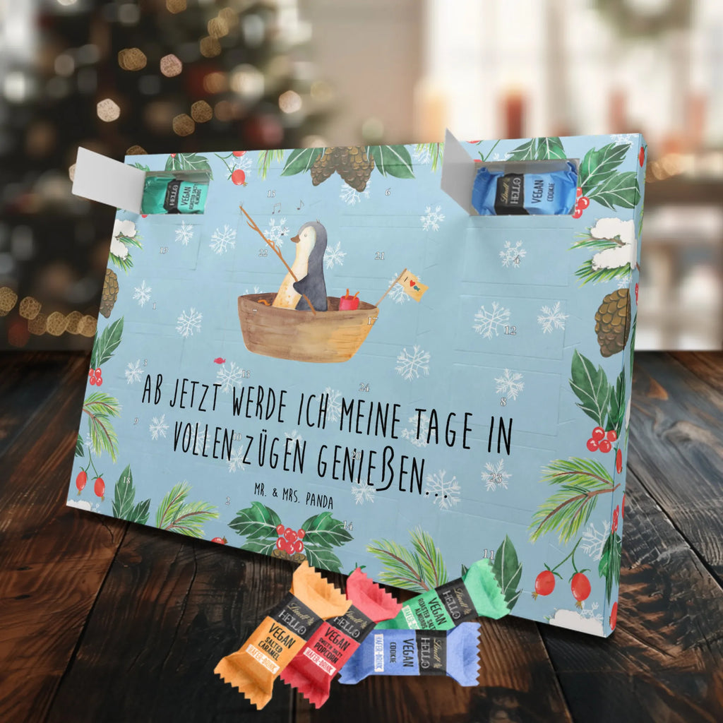 Veganer Adventskalender Pinguin Angelboot Schokoladen Adventskalender, Pinguin, Pinguine, Angeln, Boot, Angelboot, Lebenslust, Leben, genießen, Motivation, Neustart, Neuanfang, Trennung, Scheidung, Geschenkidee Liebeskummer