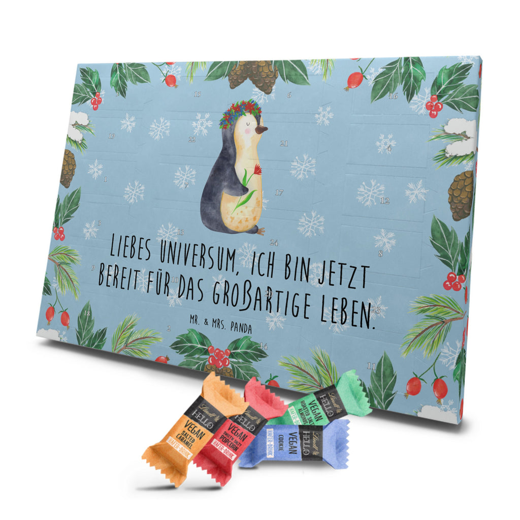 Veganer Adventskalender Pinguin Blumen Schokoladen Adventskalender, Pinguin, Pinguine, Blumenkranz, Universum, Leben, Wünsche, Ziele, Lebensziele, Motivation, Lebenslust, Liebeskummer, Geschenkidee