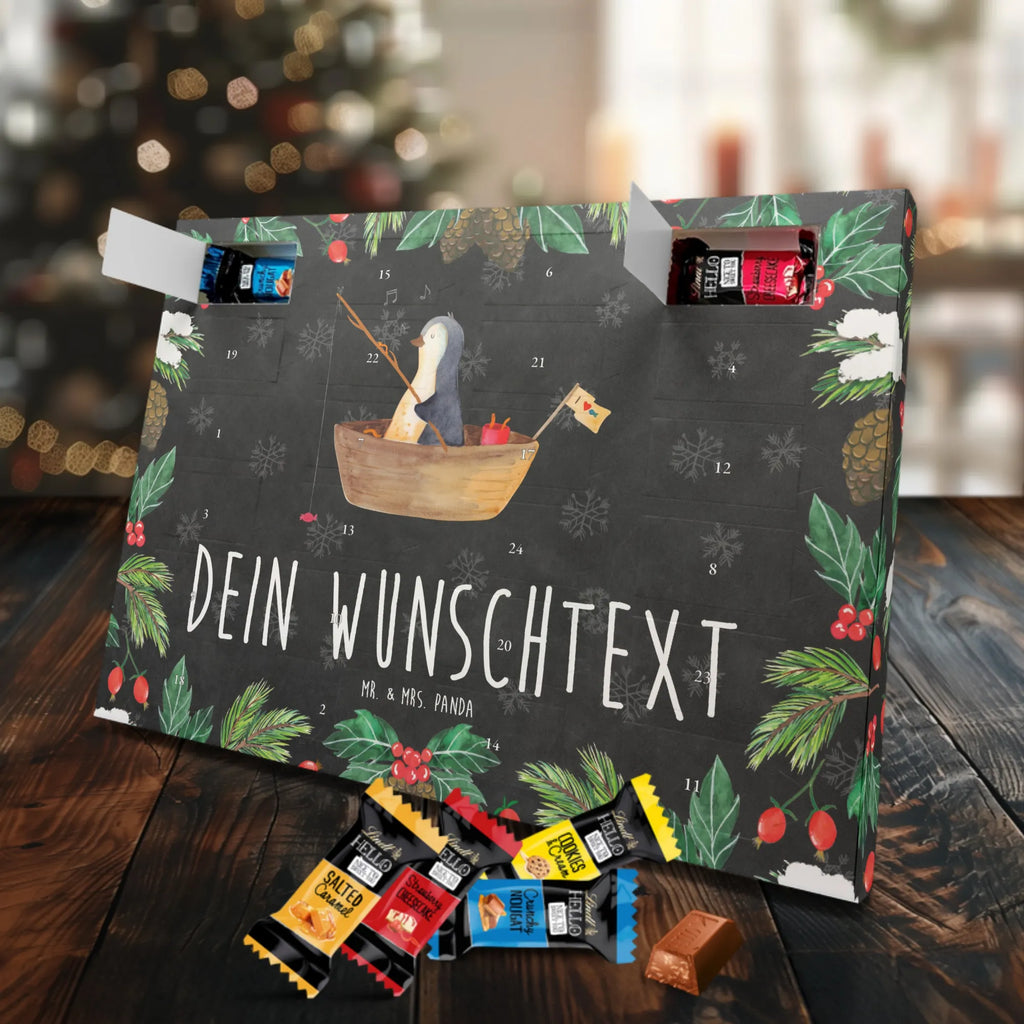 Personalisierter Markenschokolade Adventskalender Pinguin Angelboot Personalisierter Adventskalender, Pinguin, Pinguine, Angeln, Boot, Angelboot, Lebenslust, Leben, genießen, Motivation, Neustart, Neuanfang, Trennung, Scheidung, Geschenkidee Liebeskummer