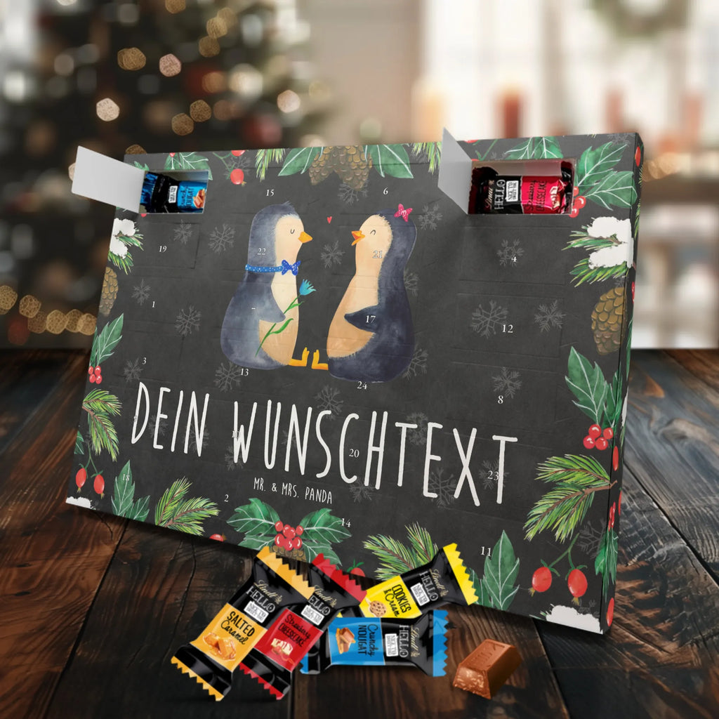 Personalisierter Markenschokolade Adventskalender Pinguin Pärchen Personalisierter Adventskalender, Pinguin, Pinguine, Liebe, Liebespaar, Liebesbeweis, Liebesgeschenk, Verlobung, Jahrestag, Hochzeitstag, Hochzeit, Hochzeitsgeschenk, große Liebe, Traumpaar