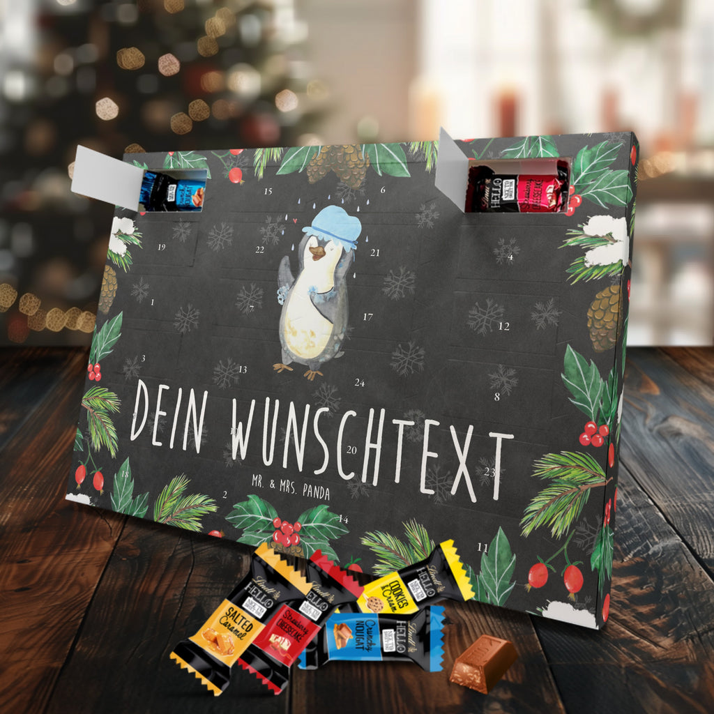 Personalisierter Markenschokolade Adventskalender Pinguin Duschen Personalisierter Adventskalender, Pinguin, Pinguine, Dusche, duschen, Lebensmotto, Motivation, Neustart, Neuanfang, glücklich sein