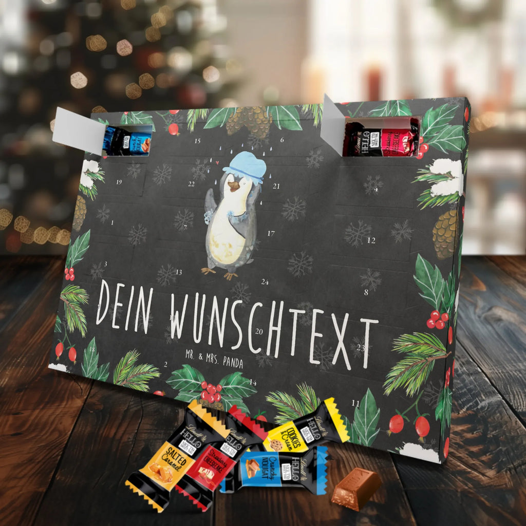 Personalisierter Markenschokolade Adventskalender Pinguin Duschen Personalisierter Adventskalender, Pinguin, Pinguine, Dusche, duschen, Lebensmotto, Motivation, Neustart, Neuanfang, glücklich sein